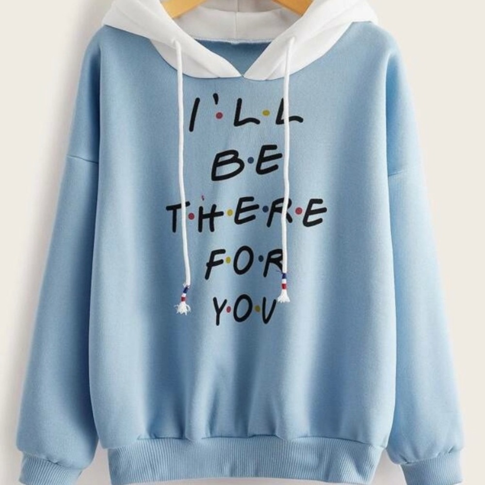 I’LL BE THERE FOR YOU Printed Colorblocked Hood Long Sleeve Oversized Hoodie, S
